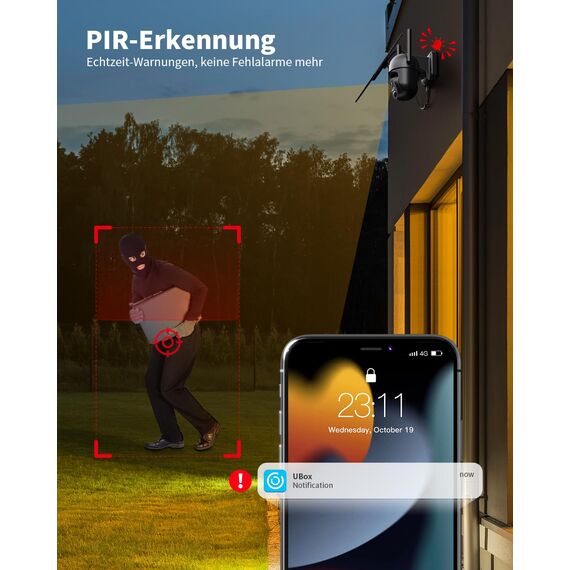 NUASI 4G LTE Überwachungskamera Aussen Akku mit SIM Karte, 2K Kabellos Solar PTZ IP Kamera Outdoor Ohne WLAN, Farb-Nachtsicht, 355°/100° Schwenkbar, PIR Erkennung, 2-Wege-Audio, IP66 Wasserdicht