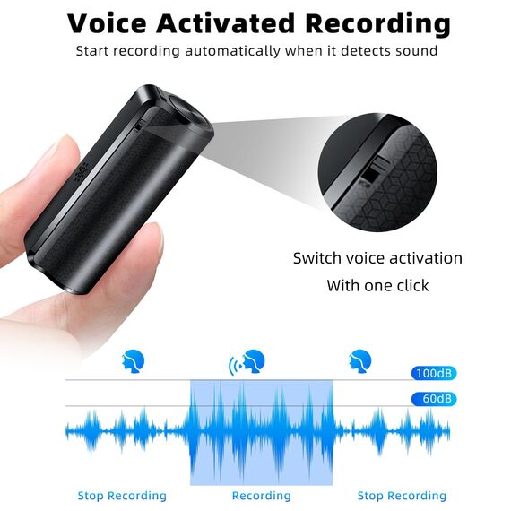 Diktiergerät Magnetisches, Aufnahmegerät mit 30 Tage Daueraufnahme Abhörgerät Mini Voice Recorder Wiederaufladbar Über USB, One Touch Aufnahme, Sprachsteuerung Aufnahmegerät Diktiergerät Mini