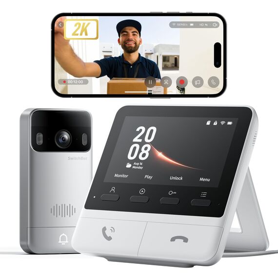 SwitchBot WLAN Türklingel mit Kamera, 2K Video Türklingel mit 4,3 Zoll Farbbildschirm, Smart Türklingel Kamera mit 165° Weitwinkel, 5000 mAh, Zwei-Wege-Audio, Kompatibel mit Alexa