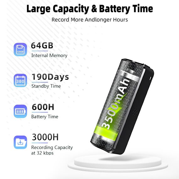 Diktiergerät Magnetisches, Aufnahmegerät mit 30 Tage Daueraufnahme Abhörgerät Mini Voice Recorder Wiederaufladbar Über USB, One Touch Aufnahme, Sprachsteuerung Aufnahmegerät Diktiergerät Mini