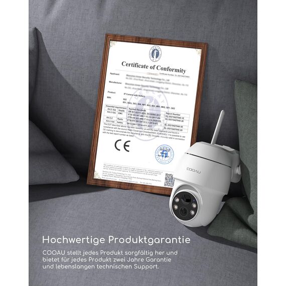 COOAU 5MP Überwachungskamera Aussen mit Solarpanel - 4dBi Kamera Überwachung Aussen Akku - WLAN Outdoor Kamera mit H.265-Videokomprimierung | 4 Spotlight | Cloud-Speicher | 2.4GHz