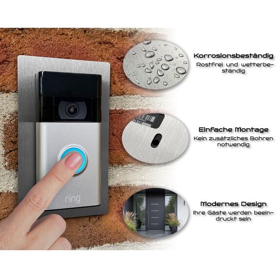 Baron Design | Edelstahl Blende | Zubehör für Ring Videotürklingel/Video Doorbell | Akku 2. Gen 3 Plus 4 Pro Battery | Halterung, Schild, Befestigung, Platte für Klingel