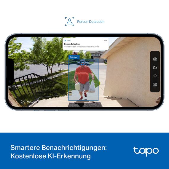 Tapo D205 Akku-Videotürklingel | WLAN Türklingel mit Kamera | 2K, 160° Weitwinkel, Zwei-Wege-Audio | Integrierter Akku | Lokale Speicherung auf microSD & H500 HomeBase | Kompatibel Solarpanel