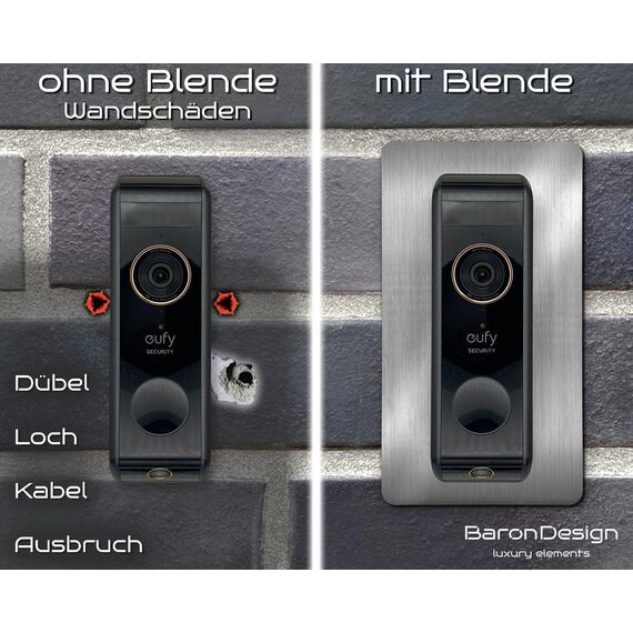 Baron Design | Edelstahl Blende | Zubehör für Eufy Videotürklingel/Video Doorbell | E340, 2K HD, S330, S220, C30, C31 | Halterung, Schild, Platte für Klingel