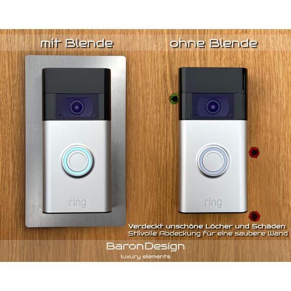Baron Design | Edelstahl Blende | Zubehör für Ring Videotürklingel/Video Doorbell | Akku 2. Gen 3 Plus 4 Pro Battery | Halterung, Schild, Befestigung, Platte für Klingel