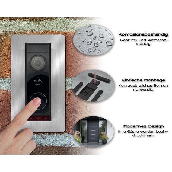Baron Design | Edelstahl Blende | Zubehör für Eufy Videotürklingel/Video Doorbell | E340, 2K HD, S330, S220, C30, C31 | Halterung, Schild, Platte für Klingel