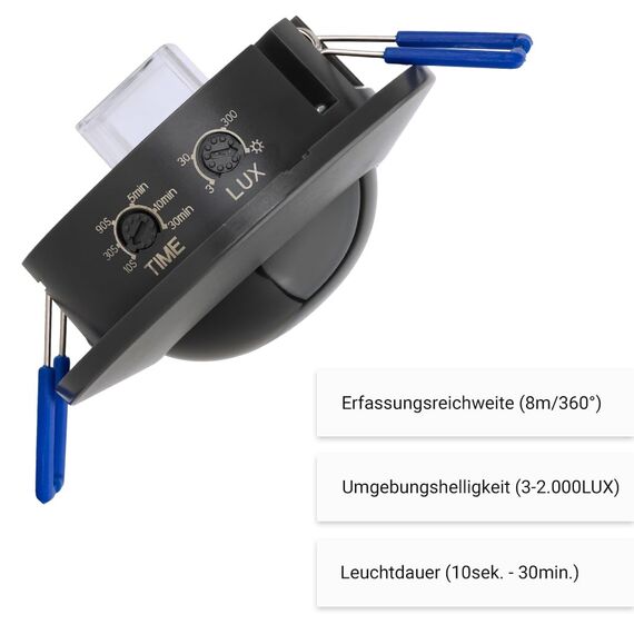 SEBSON Bewegungsmelder Innen 2er Set - Unterputz Aufputz Decken Montage, programmierbar, Reichweite 8m / 360°, Infrarot Sensor, LED geeignet, 3-Draht