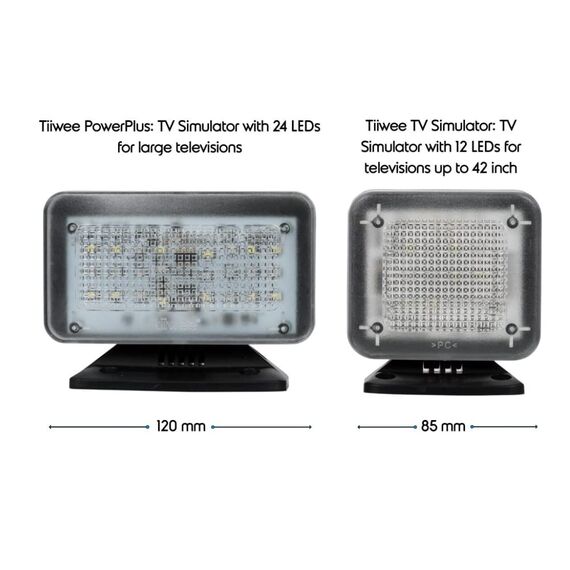tiiwee TV Simulator PowerPlus mit 24 LED's und 3 wählbaren Programmen - Komplett mit Netzadapter - Lichtsimulation zum Einsatz als Einbruchschutz -Fernsehsimulator - Fernseh-Atrappe - Fake TV