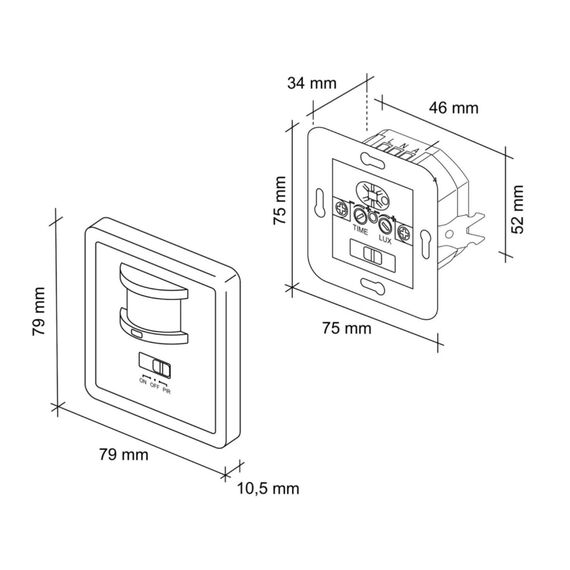 SEBSON Bewegungsmelder Innen Unterputz, LED geeignet, Wand Montage, IR Sensor programmierbar - passend für Hohlraumdose 68mm - Reichweite 9m/160°