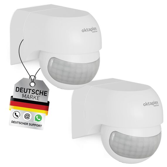 Oktaplex 2er Set Ana Bewegungsmelder Aussen schwenkbar 230 V IP44 180° Bewegungssensor 12 m Reichweite Weiss Aufputz PIR-Sensor