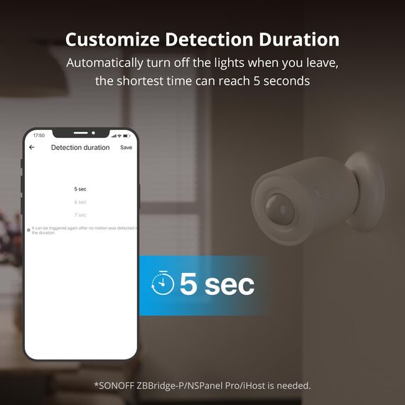 SONOFF SNZB-03P Zigbee Smart Bewegungsmelder,Zigbee3.0 Drahtloser Bewegungssensor,Zigbee Hub Erforderlich,Einstellbare Erkennungszeit Intervalleinstellung,Motion Sensor für Alarmanlage und Smart Home