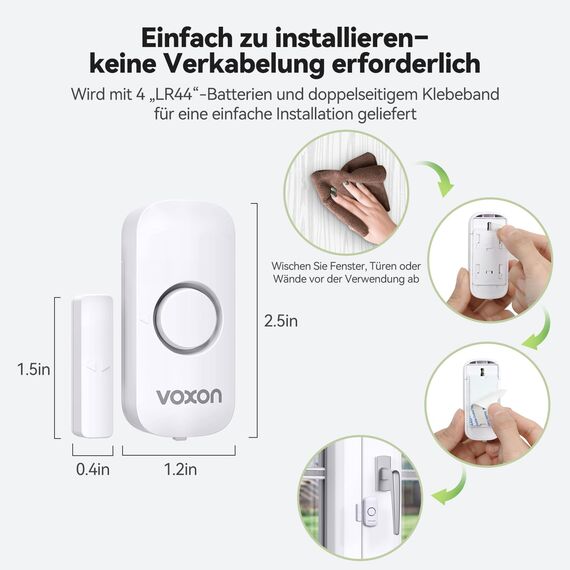 VOXON Türalarm Fensteralarm, Einbruchschutz Türalarmsensor, 2-in-1-Alarm und Türklingel, Drahtlose Home Security Alarmanlage für Haus, Hotel, Schwimmbad, Garage（2er-Pack）