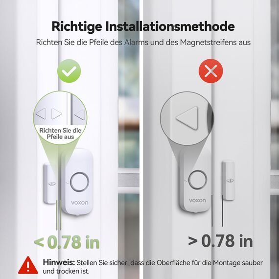 VOXON Türalarm Fensteralarm, Einbruchschutz Türalarmsensor, 2-in-1-Alarm und Türklingel,, Drahtlose Home Security Alarmanlage für Haus, Hotel, Schwimmbad, Garage（4er-Pack）