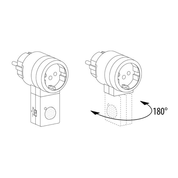 SEBSON Zwischenstecker PIR Bewegungsmelder Steckdose Innen, drehbarer Sensor, Schuko Stecker 230V, programmierbar, max. 1000W LED geeignet