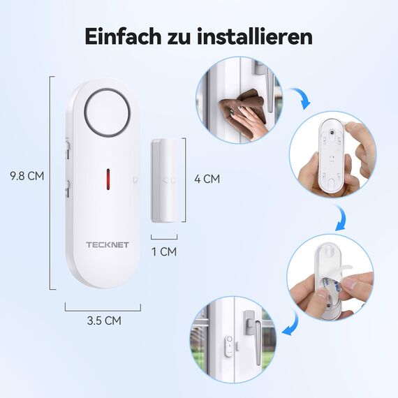 TECKNET Türalarm, Fensteralarm Einbruchschutz, Kabellose Alarmanlage Tür-Fenstersensoren und 3-stufiger Lautstärkeregelung, Türalarm mit Sirene für Haus, Geschäft, Büro und Wohnung (3 PCS)