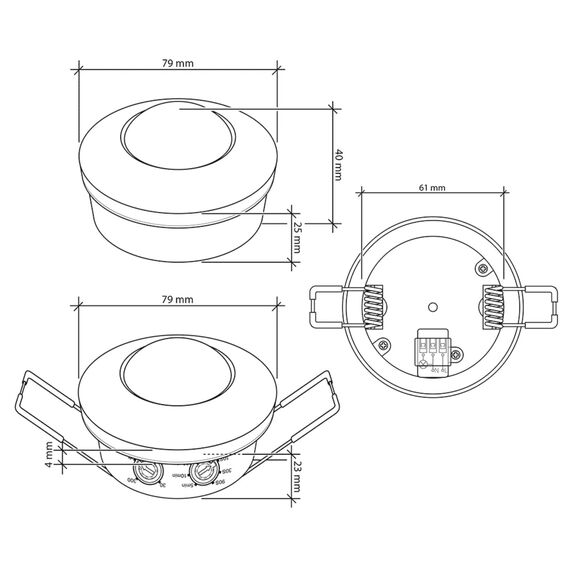 SEBSON Bewegungsmelder Innen Unterputz Aufputz Decken Montage -programmierbar, Reichweite 8m / 360°, Infrarot Sensor, LED geeignet 600W, 3-Draht