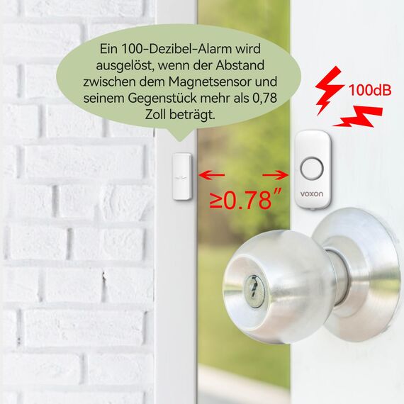 VOXON Türalarm Fensteralarm, Einbruchschutz Türalarmsensor, 2-in-1-Alarm und Türklingel,, Drahtlose Home Security Alarmanlage für Haus, Hotel, Schwimmbad, Garage（4er-Pack）
