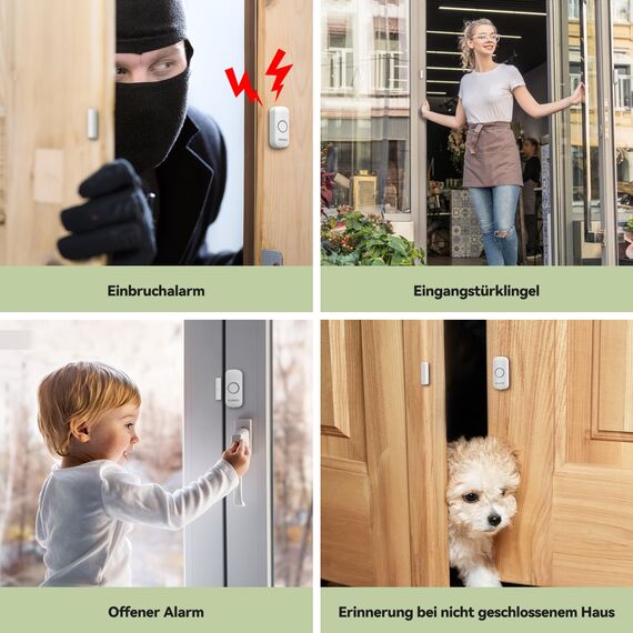VOXON Türalarm Fensteralarm, Einbruchschutz Türalarmsensor, 2-in-1-Alarm und Türklingel,, Drahtlose Home Security Alarmanlage für Haus, Hotel, Schwimmbad, Garage（4er-Pack）