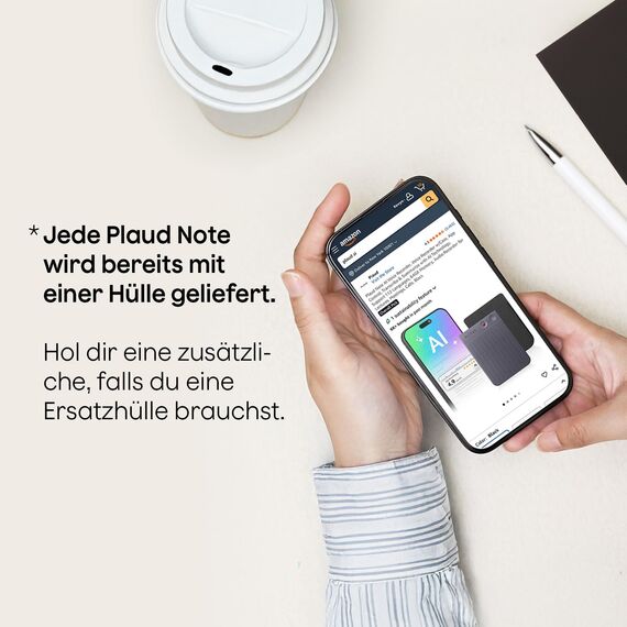 Plaud Note KI Digitales Diktiergerät mit Hülle - 64 GB Aufnahmegerät mit KI-Technologie zum Transkribieren und Zusammenfassen, One-Touch-Aufnahme (Silver Note mit schwarzer Hülle)