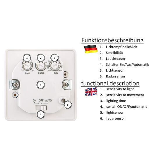 HUBER Motion 8HFR Hochfrequenz Bewegungsmelder UP 180° - LED geeignet, auch für Mehrfach-Rahmen [Nur Rahmenausschnitt 55x55mm], 3-Draht-Technik mit Relais