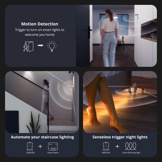SONOFF SNZB-03P Zigbee Smart Bewegungsmelder,Zigbee3.0 Drahtloser Bewegungssensor,Zigbee Hub Erforderlich,Einstellbare Erkennungszeit Intervalleinstellung,Motion Sensor für Alarmanlage und Smart Home