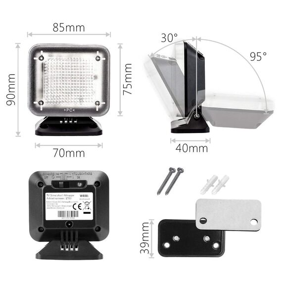 Kobert-Goods – LED TV-Simulator, durch Lichtsimulation zum Einsatz als Einbruchschutz, Home-Security, Fernseh-Atrappe/Fake-Fernseher, mit 12 LED’s und 3 wählbaren Programmen, Zeitschaltuhr