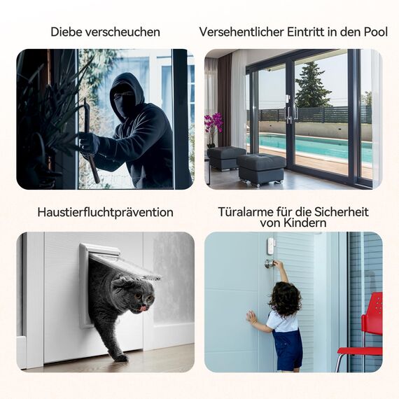 TECKNET Fensteralarm Einbruchschutz, Türalarm mit Fernbedienung, Kabellose Alarmanlage, 4 Funktionsmodi der Sirene für Haus, Geschäft, Pool und Wohnmobil (4er-Pack)
