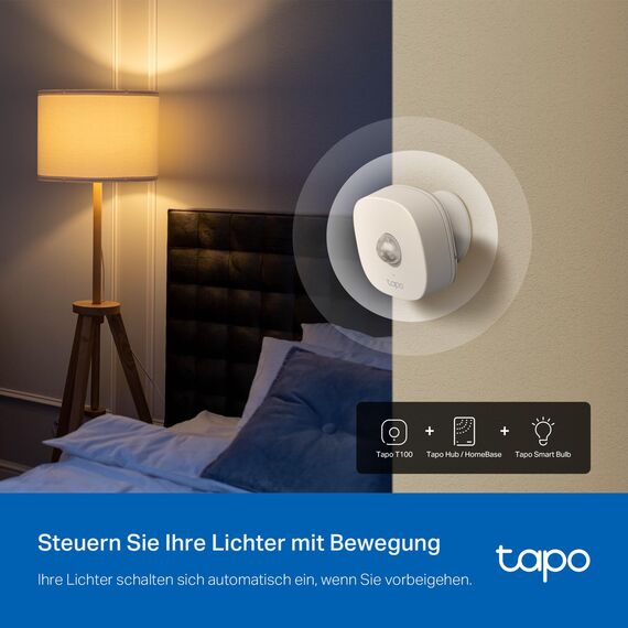 TP-Link Tapo T100 Bewegungsmelder, für Alarmanlage und Smart Home, Weitbereichserkennung, Batterielebensdauer über 1 Jahr, Tapo Hub Benötigt