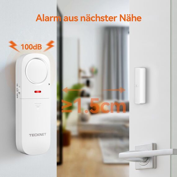 TECKNET Fensteralarm Einbruchschutz, Türalarm mit Fernbedienung, Kabellose Alarmanlage, 4 Funktionsmodi der Sirene für Haus, Geschäft, Pool und Wohnmobil (2er-Pack)