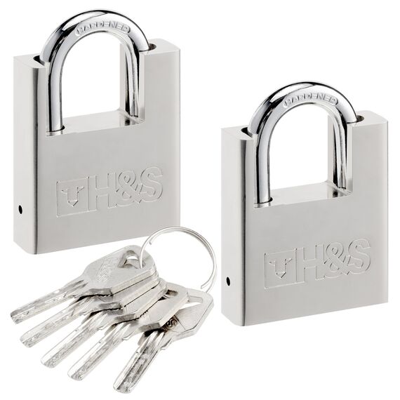 H&S 2er Pack Vorhängeschloss mit Schlüssel - 60mm Schloss Set mit 5 Schlüsseln - 2er Set Robustes Lock für den Innen- und Außenbereich - Klein & Wetterfest für Zelt Spind Keller