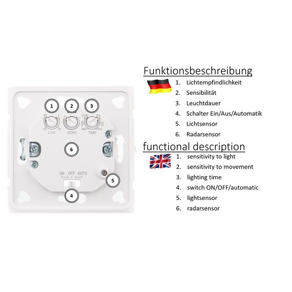 HUBER Motion 8 HF Hochfrequenz Bewegungsmelder UP 180° - LED geeignet, Radar Sensor inkl. Rahmen, 3-Draht-Technik mit Relais