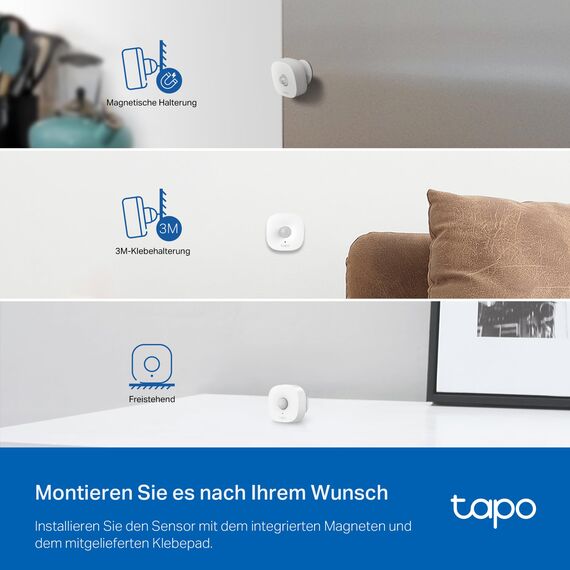 TP-Link Tapo T100 Bewegungsmelder, für Alarmanlage und Smart Home, Weitbereichserkennung, Batterielebensdauer über 1 Jahr, Tapo Hub Benötigt