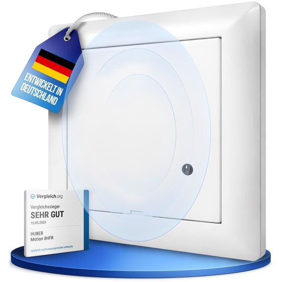 HUBER Motion 8HFR Hochfrequenz Bewegungsmelder UP 180° - LED geeignet, auch für Mehrfach-Rahmen [Nur Rahmenausschnitt 55x55mm], 3-Draht-Technik mit Relais