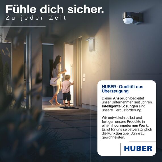 HUBER Motion 100 Infrarot Bewegungsmelder 360° mit 4 Sensoren und Fresnel-Linse - IP65 Bewegungsmelder LED geeignet I inkl. Unterkriechschutz & Bereichsbegrenzung, Wand-/Deckenmontage, anthrazit