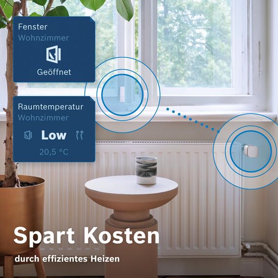 Bosch Smart Home Tür-/Fensterkontakt II [+M], smarter Sensor zum energieeffizienten Heizen und Einbruchalarm, flexible Nutzung im Bosch Smart Home System oder herstellerübergreifend in Matter Systemen