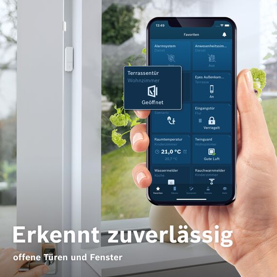 Bosch Smart Home Tür-/Fensterkontakt II [+M], smarter Sensor zum energieeffizienten Heizen und Einbruchalarm, flexible Nutzung im Bosch Smart Home System oder herstellerübergreifend in Matter Systemen