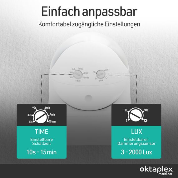 Oktaplex Ana Bewegungsmelder Aussen schwenkbar 230V IP44 180° Bewegungssensor 12m Reichweite weiß Aufputz Infrarot-Sensor