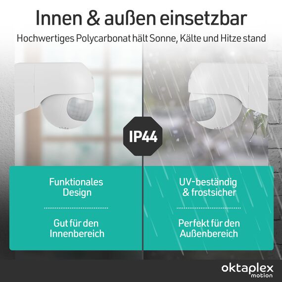 Oktaplex 2er Set Ana Bewegungsmelder Aussen schwenkbar 230 V IP44 180° Bewegungssensor 12 m Reichweite Weiss Aufputz PIR-Sensor