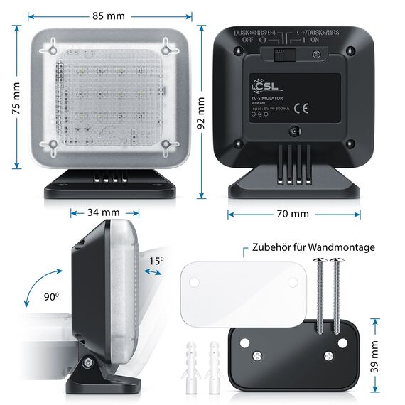 CSL - LED TV-Simulator Fake-TV - LED Fernseh-Attrappe - Dummy TV Fernsehsimulator - Einbruchschutz Home Security - energieeffizient - 12-farbige LEDs - 3 Programme - Zufallsmuster