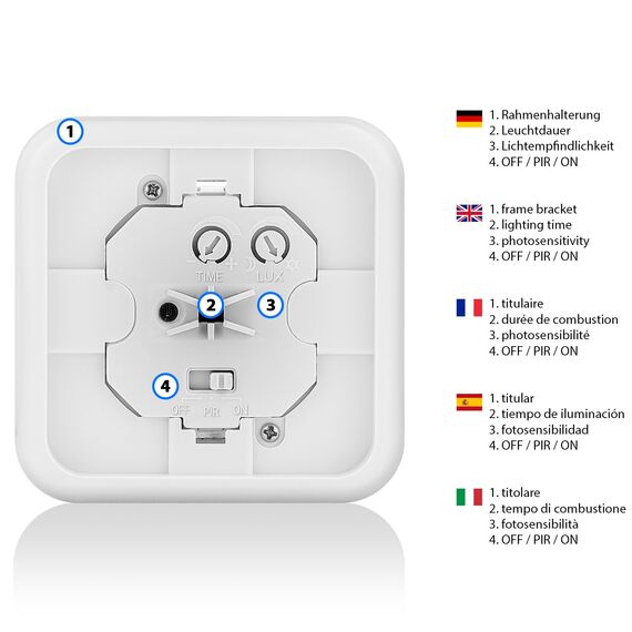 deleyCON 1x Infrarot Bewegungsmelder Unterputz Wandmontage Innenbereich Lichtsteuerung 160° Arbeitsfeld 9m Reichweite eingebauter Lichtsensor Weiß