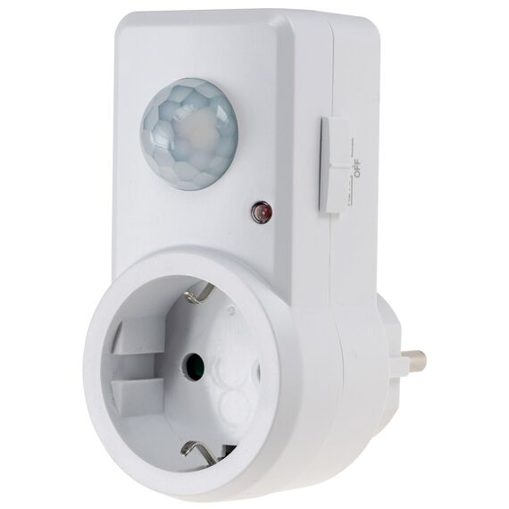 ChiliTec Steckdose Zwischenstecker mit Bewegungsmelder 120° 9m Reichweite 1200W 230V Adapter Sensor Schaltzeit 10sek.-15min Empfindlichkeit einstellbar für Beleuchtung im Innenbereich Weiß