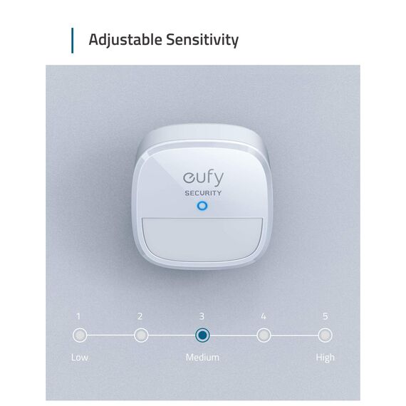 eufy Security Bewegungssensor, Sicherheitssystem mit Alarm, 100° Blickfeld, 9m Reichweite, 2 Jahre Akku, Einstellbare Empfindlichkeit, Steuert HomeBase Überwachungsgeräte, HomeBase notwendig
