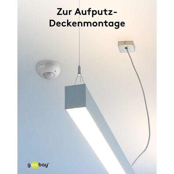 Goobay 95172 Infrarot Bewegungsmelder für Innen IP20 mit 360° Pir Sensor für Led Deckenleuchte Melder Decke Aufputz Montage 6m Reichweite Weiß