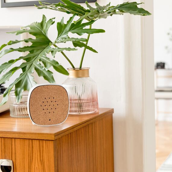 ambiamor Vogelgezwitscher Bewegungsmelder-Box wiederaufladbar mit 3 Wechselcovern, 13+ Styles und 2 Tonspuren - Vogelgesang & Waldquelle