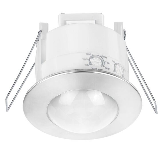 conecto Infrarot Bewegungsmelder Decke innen Unterputz Deckenmontage LED 360° Lichtsteuerung IP20 Dämmerungssensor (1 Stück), Chrom