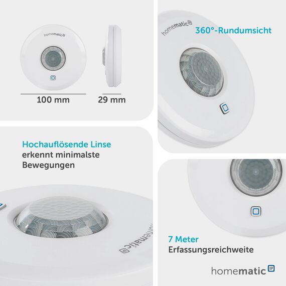 Homematic IP Smart Home Präsenzmelder – innen, schaltet Licht bei Bewegung, präzise Bewegungserkennung, Energie sparen, weiß, 150587A0