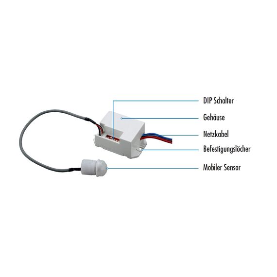conecto Infrarot Bewegungsmelder Einbau innen Unterputz mini klein Fast unsichtbar LED 360° Lichtsteuerung IP20 Dämmerungssensor (1 Stück), weiß