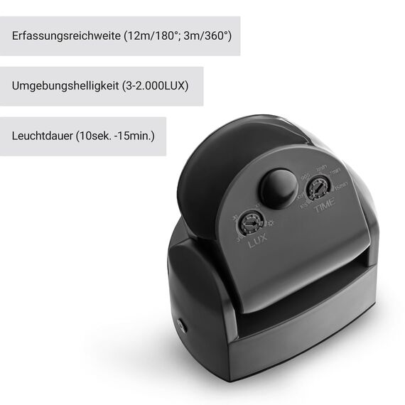SEBSON Bewegungsmelder Außen - 2er Set - IP65 Aufputz Wand Montage, LED geeignet, programmierbar, Infrarot Sensor 12m/180°- 3m/360°, 3-Draht