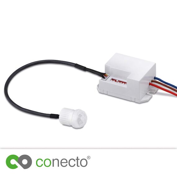 conecto Infrarot Bewegungsmelder Einbau innen Unterputz Mini klein Fast unsichtbar LED 360° Lichtsteuerung IP20 Dämmerungssensor (2er Set), weiß