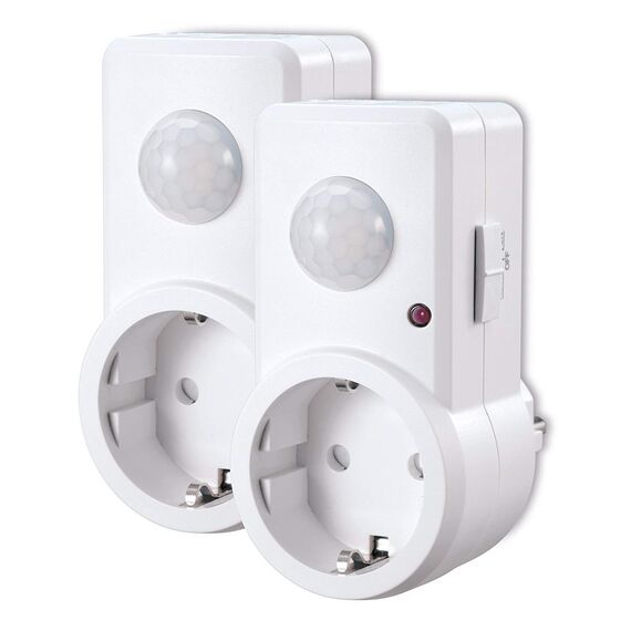 conecto Infrarot Bewegungsmelder für Steckdose innen Zwischenstecker LED 120° IP20 Dämmerungssensor (2er Set), weiß